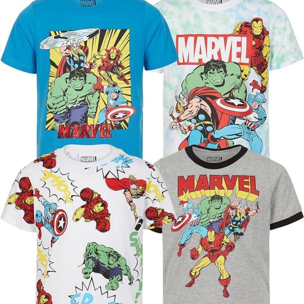 Marvel Avengers Kids 4-pack T-shirt set Thor Hulk Captain America Size 6 NWT